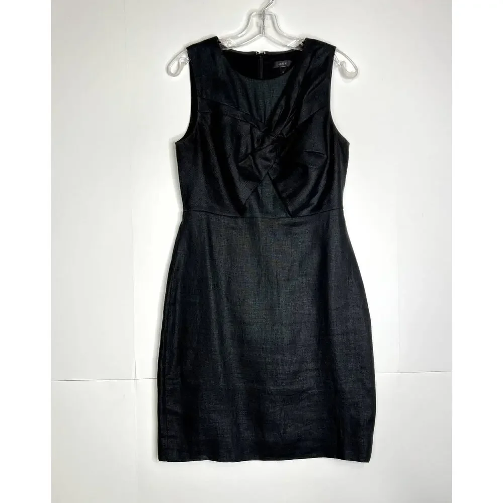 J Crew Drape Knot Sheath Dress Irish Linen Sleeveless Black Womens 6